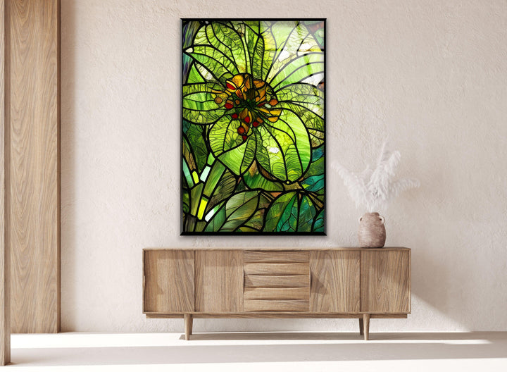 Green Flower Stained Glass Wall Art, art glass wall art, glass wall art pictures