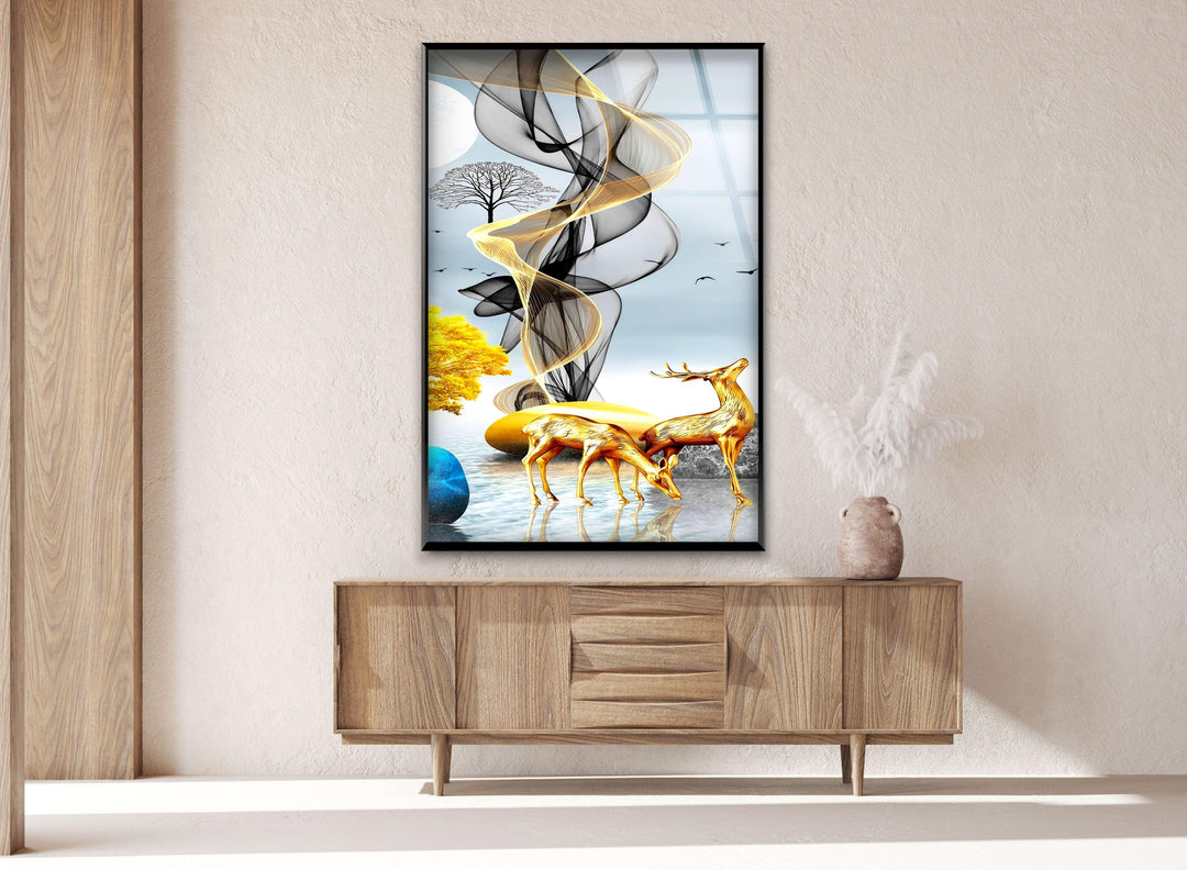 Golden Deer Glass Wall Art stained glass wall art, stained glass wall decor