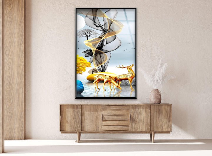 Golden Deer Glass Wall Art stained glass wall art, stained glass wall decor