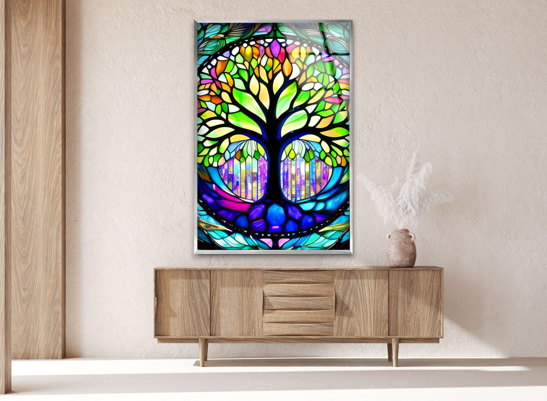 Stained Life Of Tree Glass Wall Art, glass pictures for Wall, glass prints wall art