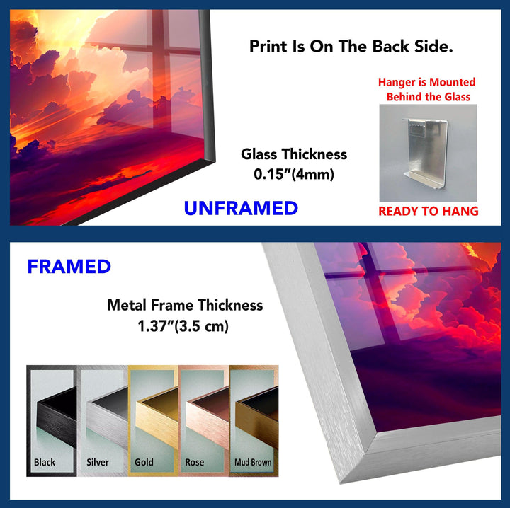 Feuriger Himmelssturm: Eine atemberaubende abstrakte Wolkenlandschaft als Wandbild aus Glas