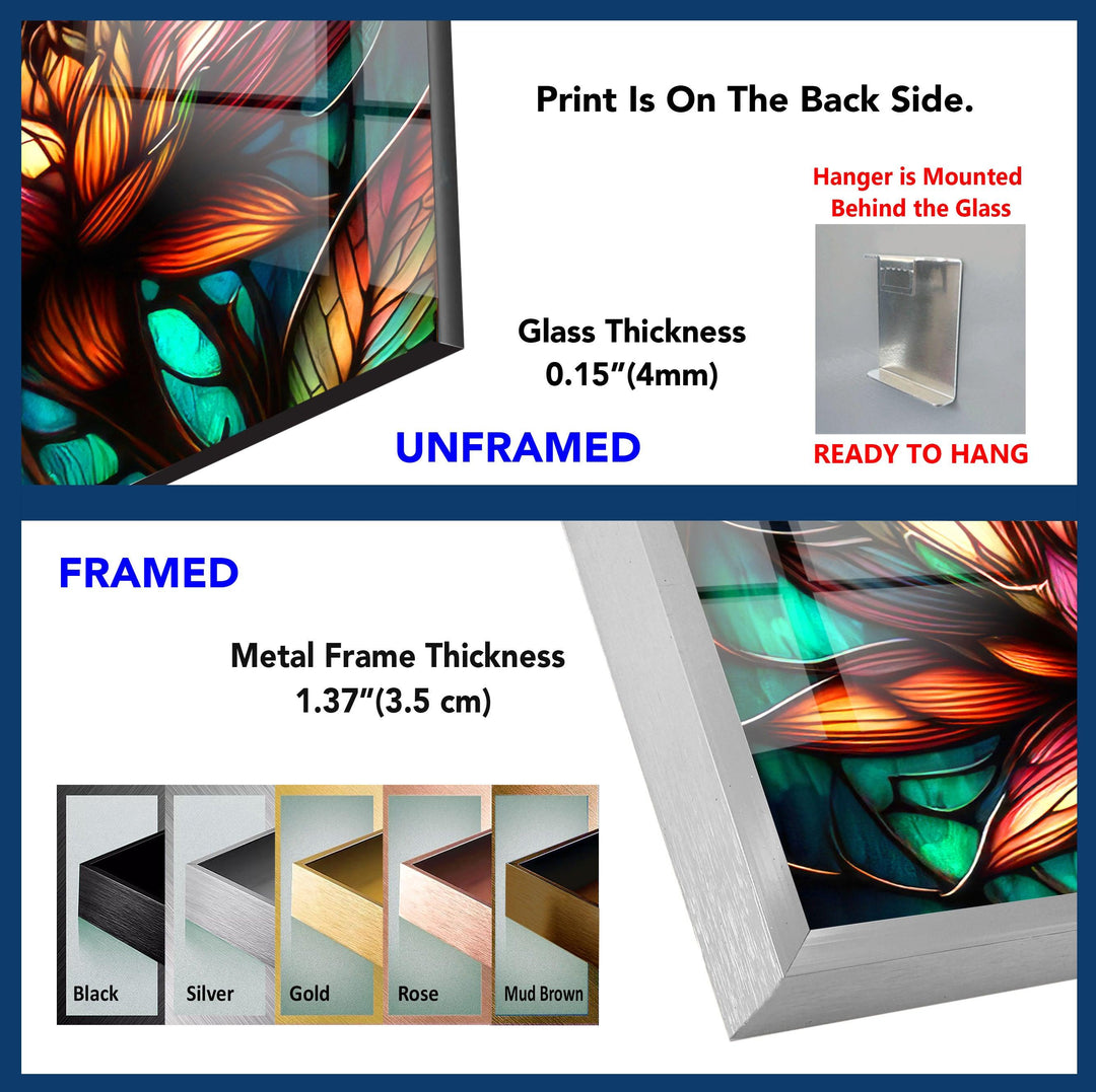 Peony Dark Stained Floral Glass Wall Art, custom glass pictures, glass art prints
