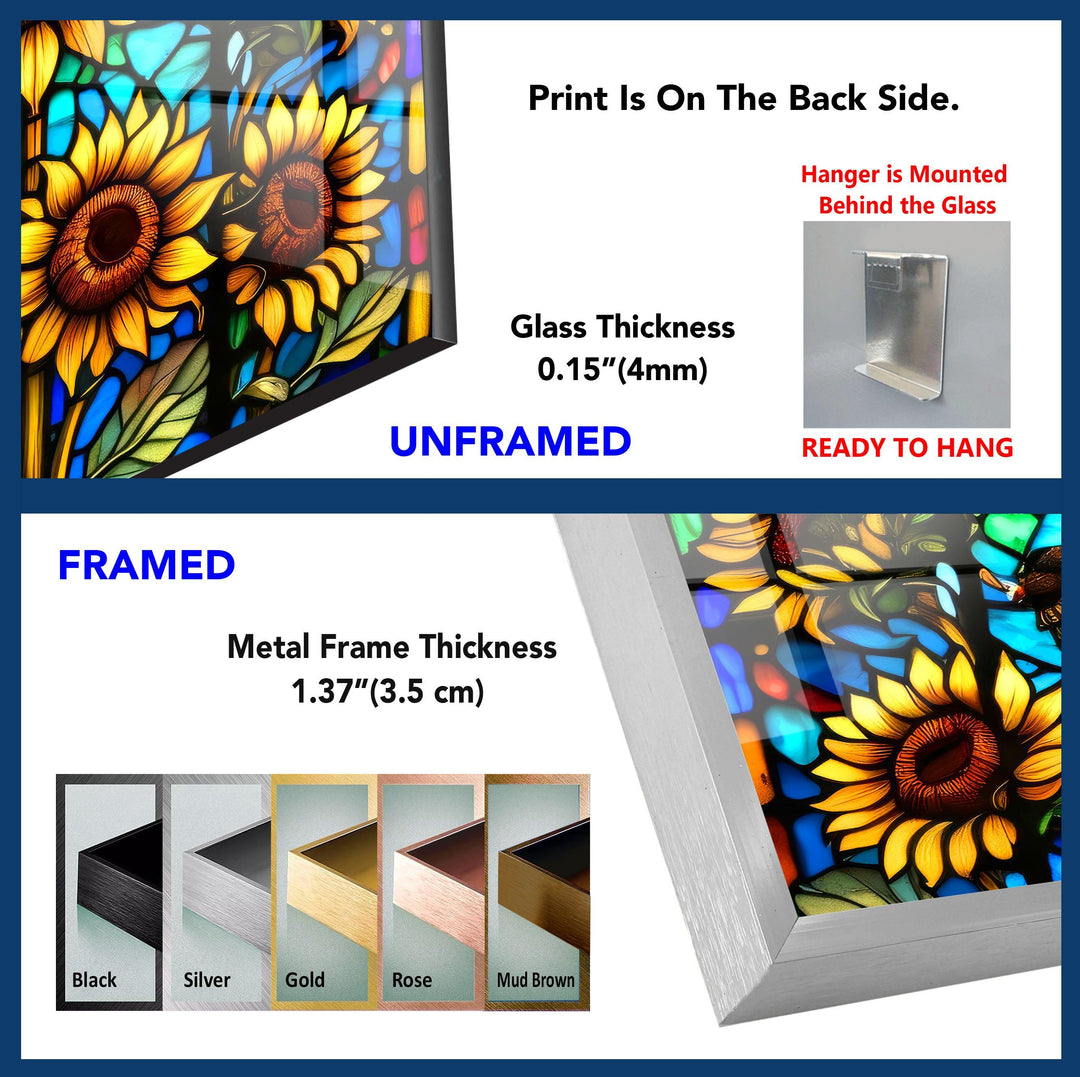 Sunflowers Stained Glass Wall Art, custom glass pictures, glass art prints