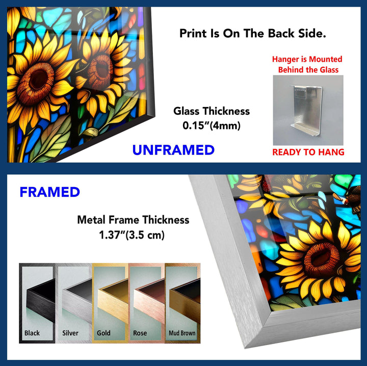 Sunflowers Stained Glass Wall Art, custom glass pictures, glass art prints