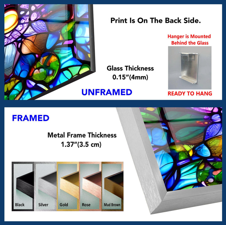 Stained Purple Floral Glass Wall Art, custom glass pictures, glass art prints