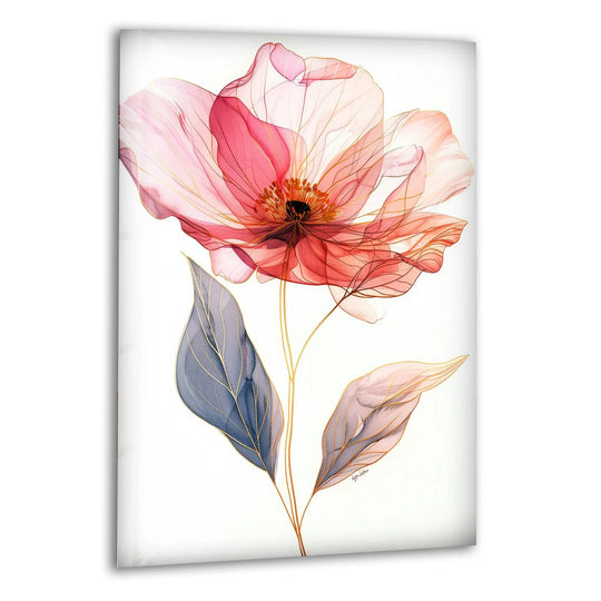 Delicate pink watercolor flower line art creates a stunning focal point against expansive negative space on this wall art prints.