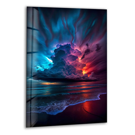 Fiery Ocean Sunset: A Stunning Glass Art Representation of Vibrant Skies
This beautiful cloudscape art print on glass perfectly captures the fiery sunset over the ocean, adding warmth and energy to any space.