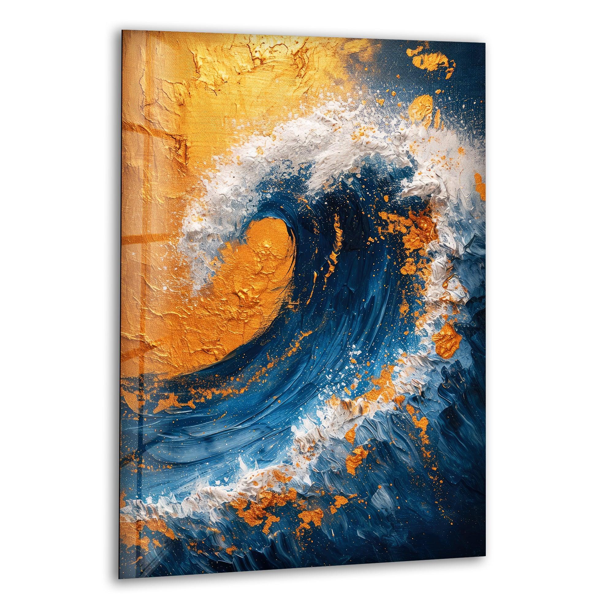 Luxury Ocean Wave Abstract Wall Art | Gold & Blue Modern Decor