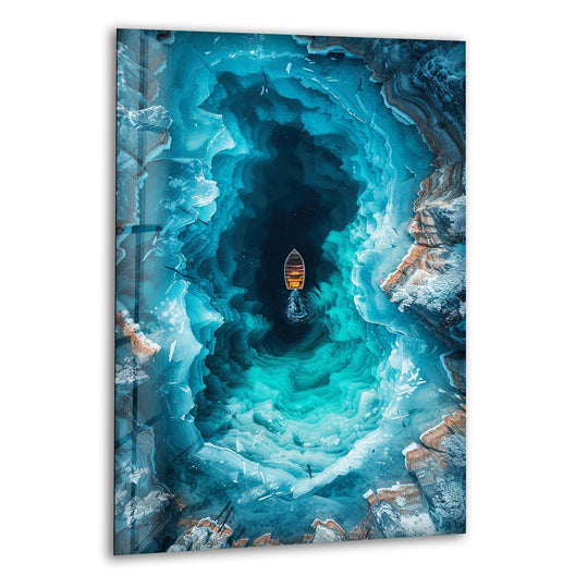 Featuring striking edges, this 3D glass wall art decor showcases a captivating ocean depth illusion, enhancing any modern decor with its textured borders.