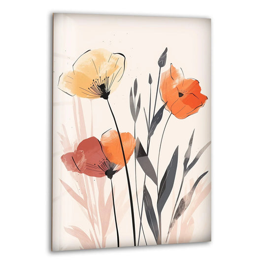 Featuring a beveled edge and clean borders, this watercolor floral plants art from glass presents a modern, frameless design.