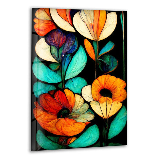 Art Nouveau Flowers Glass Wall Art, print picture on glass, Tempered Glass Wall Art