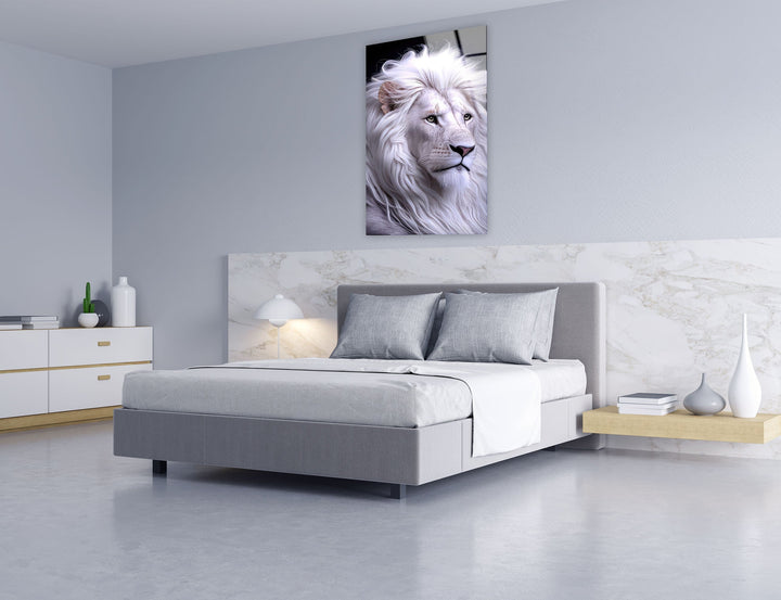White King Lion Glass Wall Art Glass Printing Wall Art, Print photos on glass
