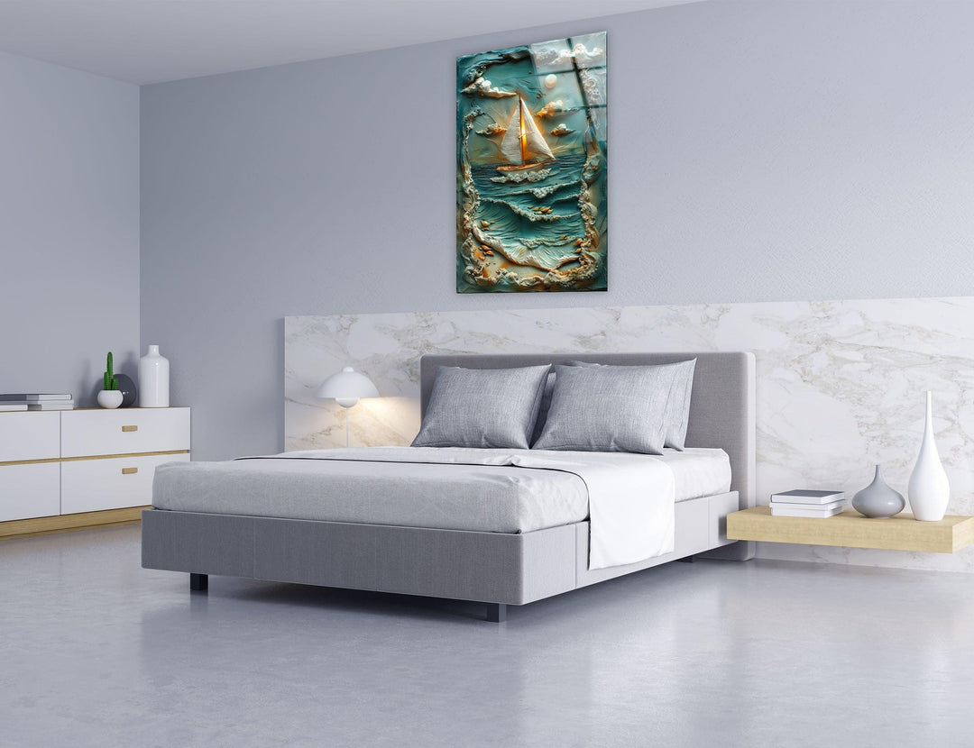 Boat & Sunset Landscape Clay Art Glass Wall Art art glass wall art, glass wall art pictures
