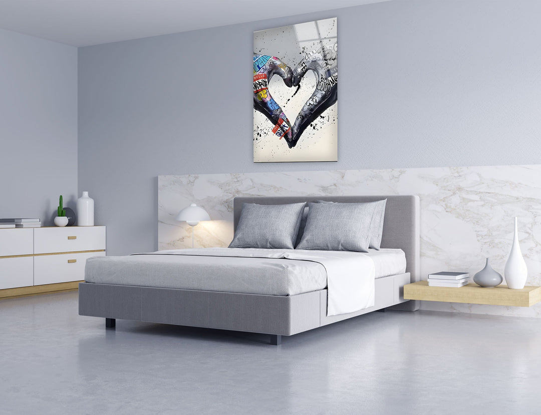Graffiti Heart Black and White Glass Wall Art glass image printing, glass prints from photos
