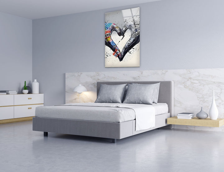 Graffiti Heart Black and White Glass Wall Art glass image printing, glass prints from photos
