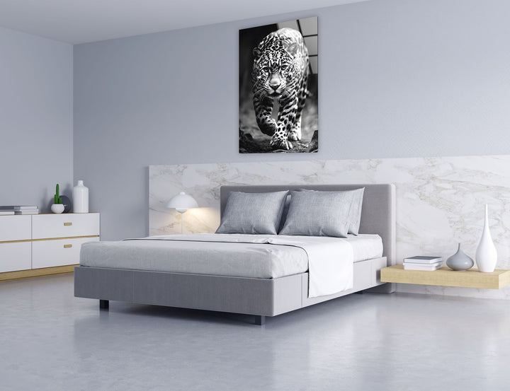 White & Black Leopard Glass Wall Art print on glass, glass printed photos
