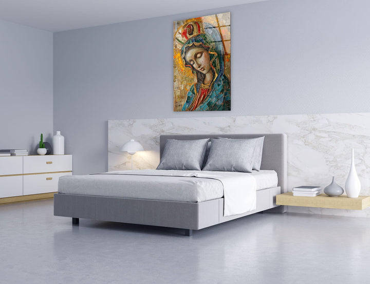 Saint Maria With Mosaic Glass Wall Art glass art painting, glass art for the Wall
