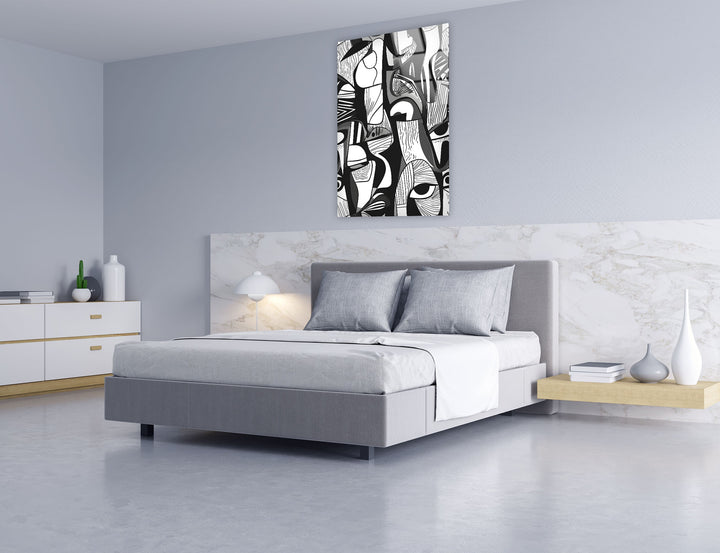 Abstract White & Blue Designs Glass Wall Art custom glass photo prints, large glass prints
