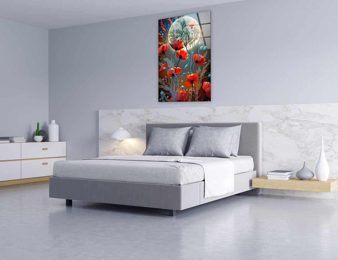 Midnight Colored Flowers Glass Wall Art stained glass wall art, stained glass wall decor

