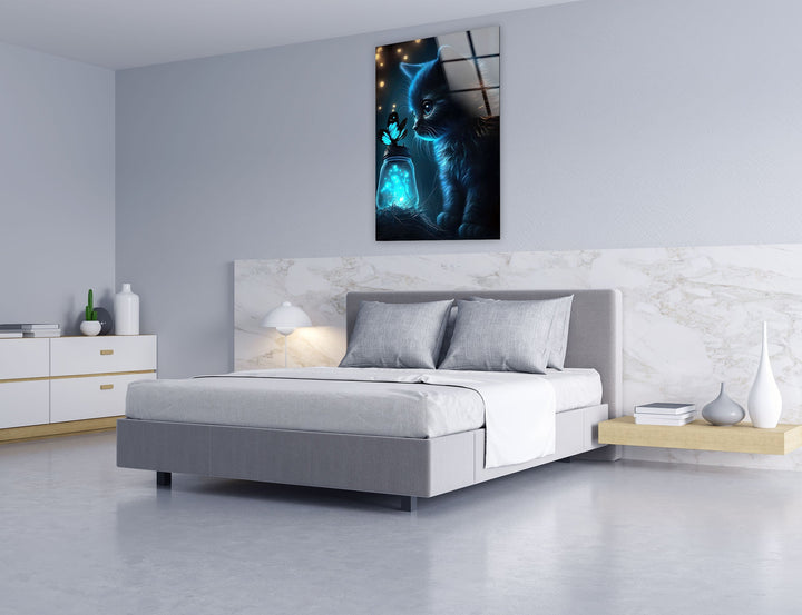 Butterfly & Cat Glass Wall Art glass image printing, glass prints from photos
