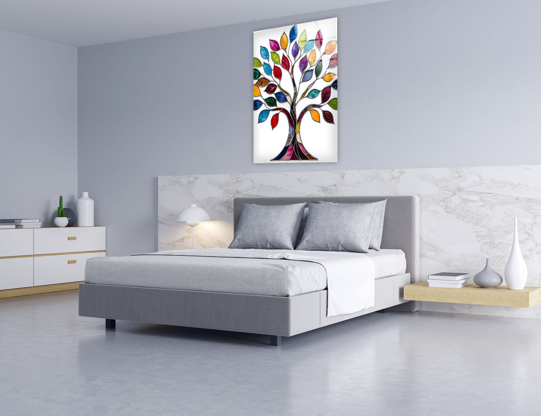 Colored Mosaic Tree of Life Glass Wall Art photo print on glass, prints on glass wall art

