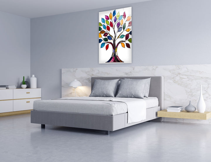 Colored Mosaic Tree of Life Glass Wall Art photo print on glass, prints on glass wall art
