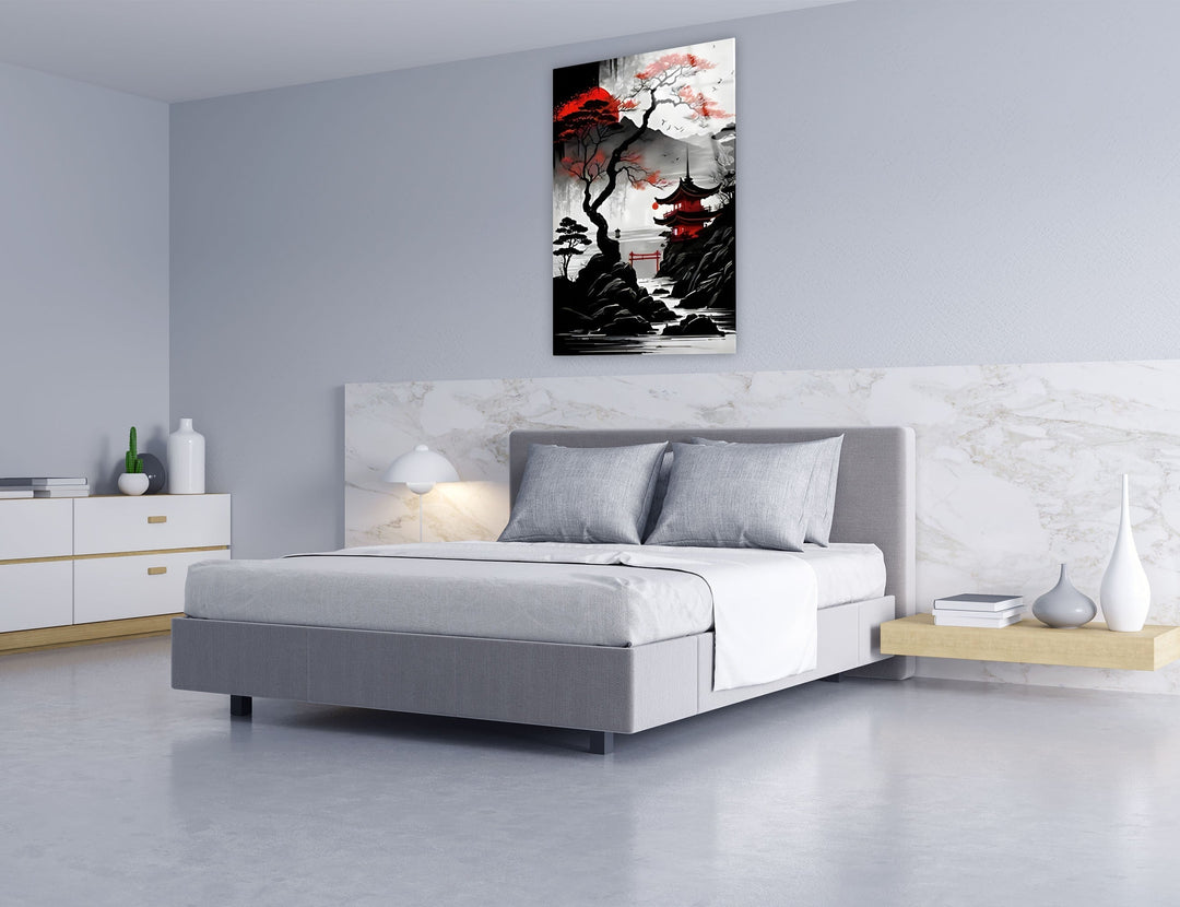 Red Moon Japan Art Glass Wall Art glass photo prints, glass picture prints

