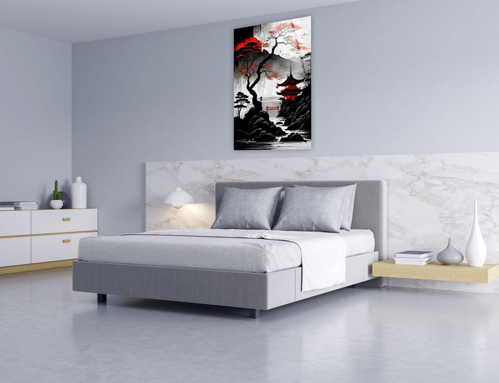 Red Moon Japan Art Glass Wall Art glass photo prints, glass picture prints

