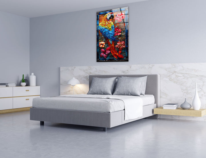 Stained Parrot Glass Wall Art custom glass pictures, glass art prints
