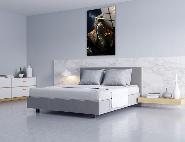 Monkey Smoking Glass Wall Art glass photo prints, glass picture prints
