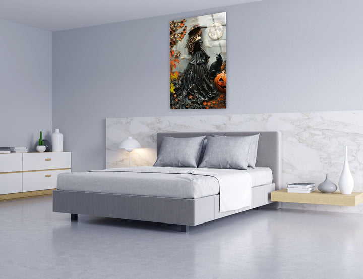 Black Princess & Cat Glass Wall Art glass image printing, glass prints from photos
