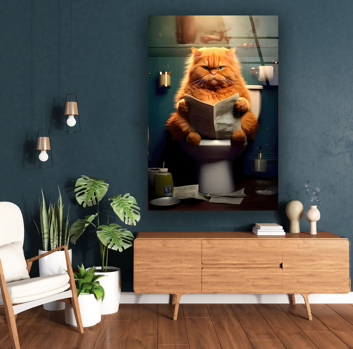 Orange Cat Reading Glass Wall Art glass art painting, glass art for the Wall
