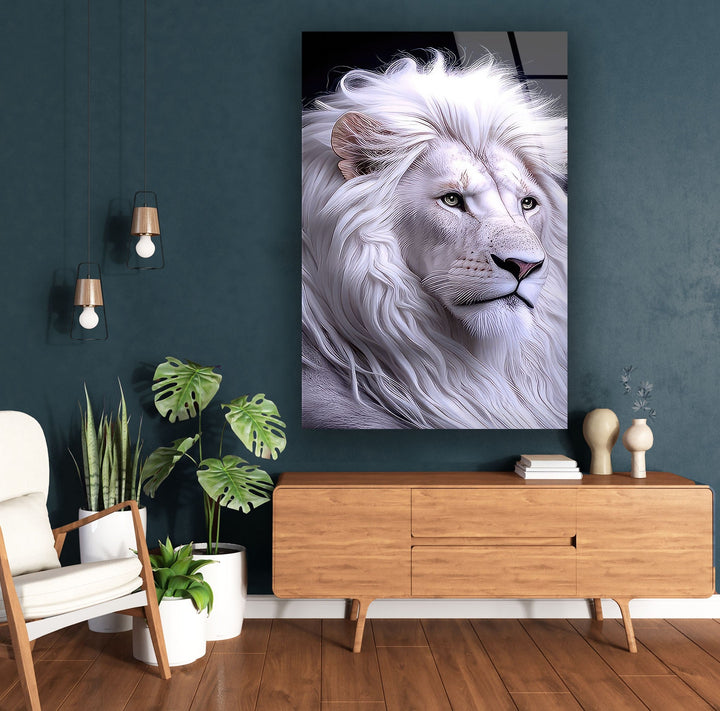White King Lion Glass Wall Art glass art painting, glass art for the Wall
