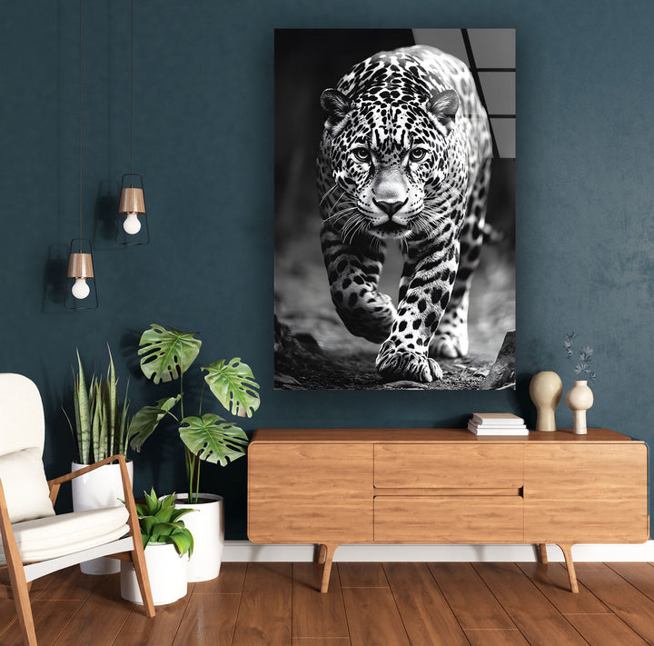 White & Black Leopard Glass Wall Art picture on glass wall art, photos printed on glass
