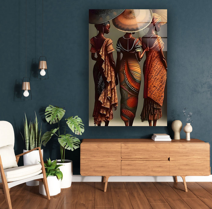 African Womans with Umbrella Glass Wall Art print on glass, glass printed photos

