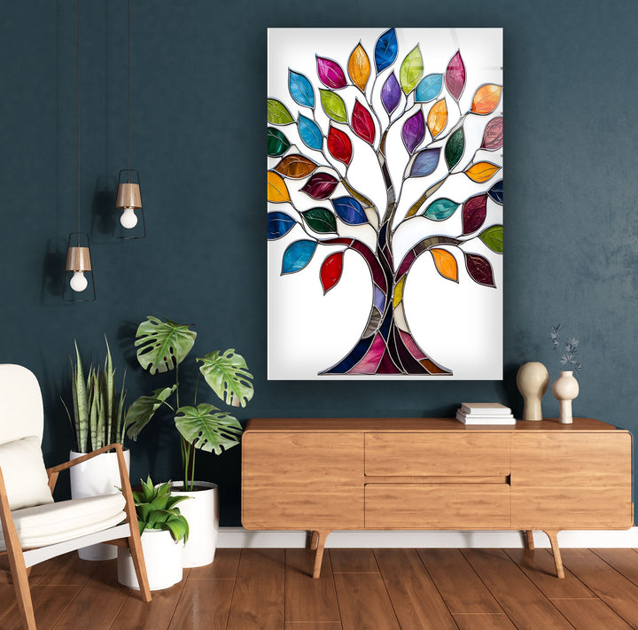 Colored Mosaic Tree of Life Glass Wall Art custom glass pictures, glass art prints

