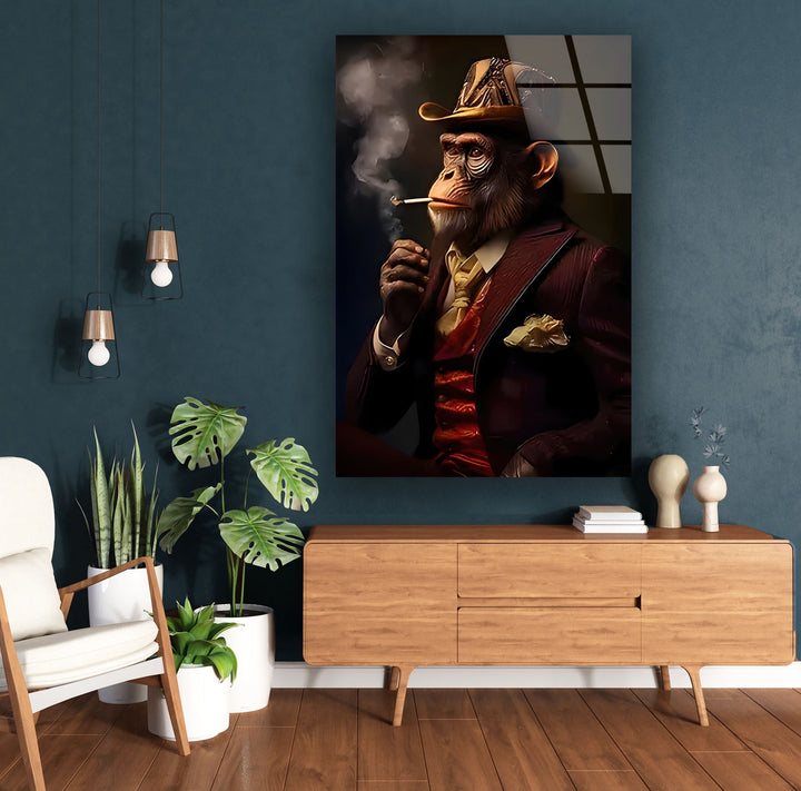 Old Monkey Smoking Glass Wall Art art glass wall art, glass wall art pictures
