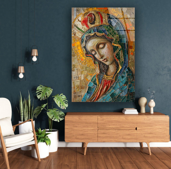 Saint Maria With Mosaic Glass Wall Art photo print on glass, prints on glass wall art
