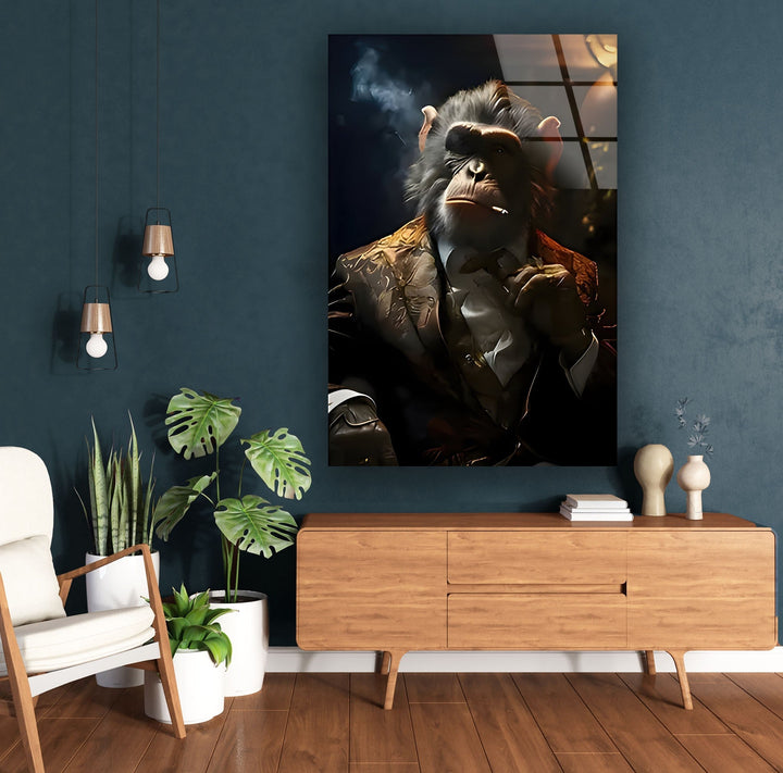 Monkey Smoking Glass Wall Art glass image printing, glass prints from photos
