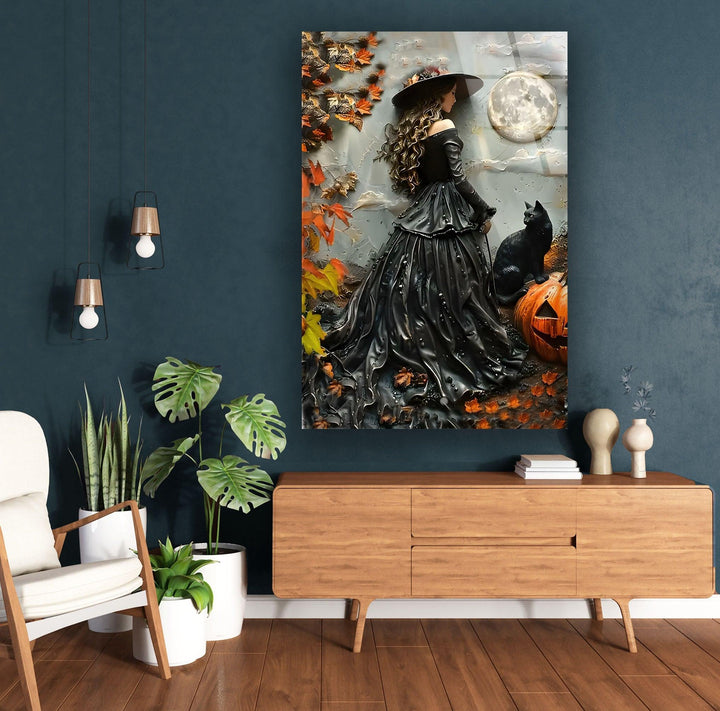 Black Princess & Cat Glass Wall Art print on glass, glass printed photos
