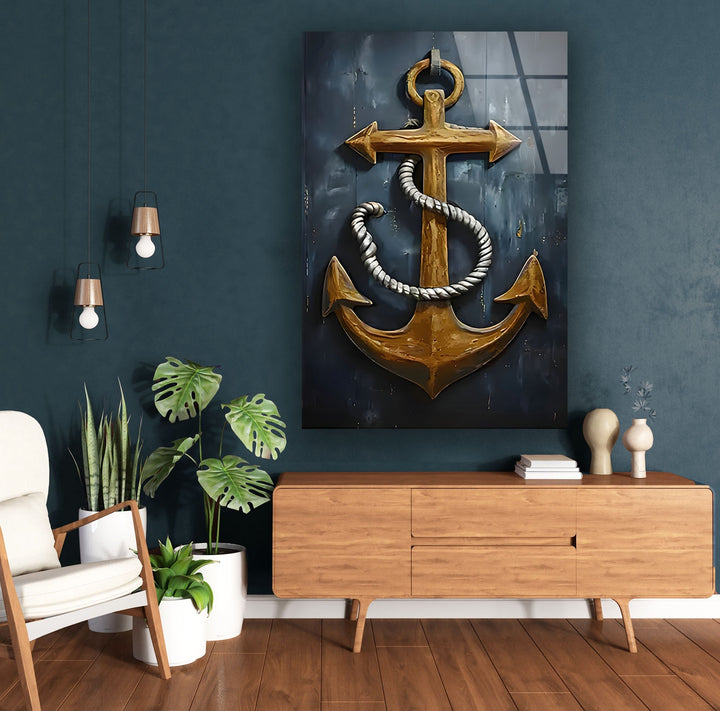 Ship Anchor & Rope Glass Wall Art large glass photo prints, glass wall photos
