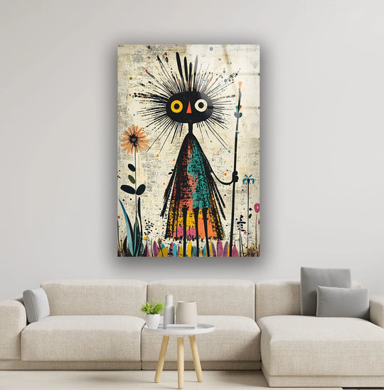 An abstract African figure rendered with layered brushstrokes and vibrant colors is featured on this best glass art piece.