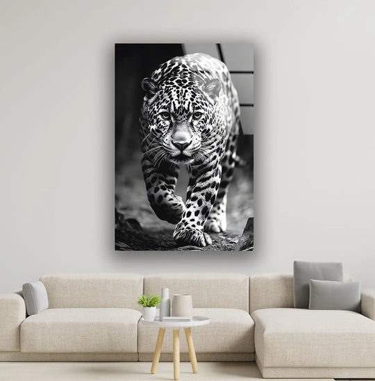 White & Black Leopard Glass Wall Art custom glass pictures, glass art prints
