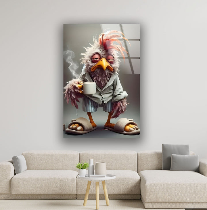 Lazy Rooster Glass Wall Art glass art painting, glass art for the Wall
