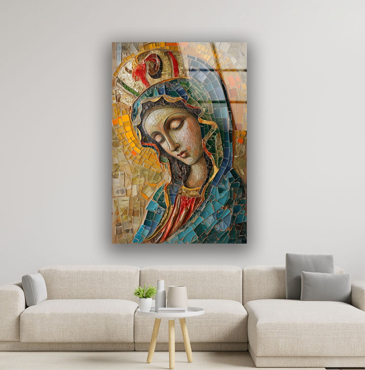 Saint Maria With Mosaic Glass Wall Art custom glass pictures, glass art prints
