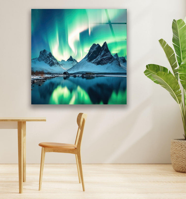 Green Abstract Aurora Borealis Glass Wall Art glass art painting, glass art for the Wall
