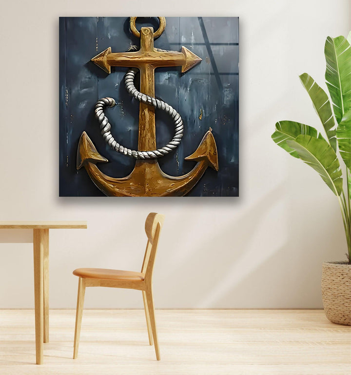 Ship Anchor & Rope Glass Wall Art photo print on glass, prints on glass wall art
