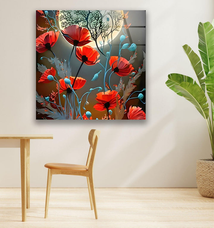 Midnight Colored Flowers Glass Wall Art glass pictures for Wall, glass prints wall art
