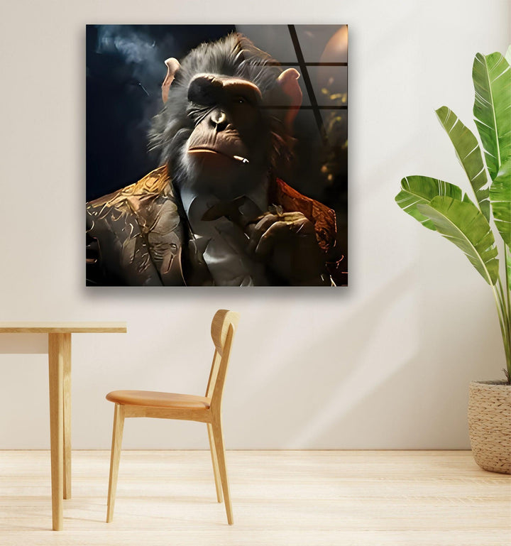 Monkey Smoking Glass Wall Art custom glass pictures, glass art prints
