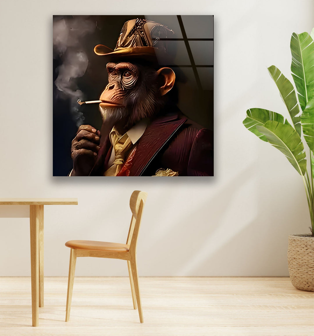 Old Monkey Smoking Glass Wall Art glass art painting, glass art for the Wall
